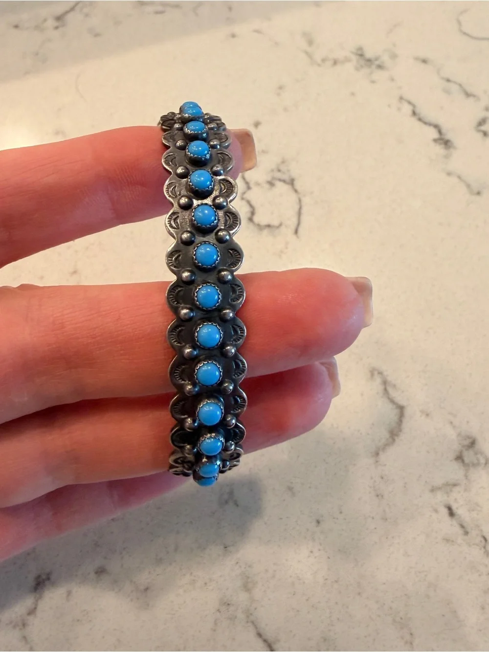 Vintage Bell Trading Post Turquoise & Silver Native American Made Bracelet